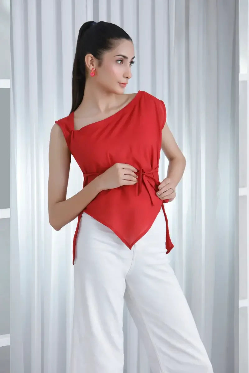 The Scarlet Asymmetric Belted Top