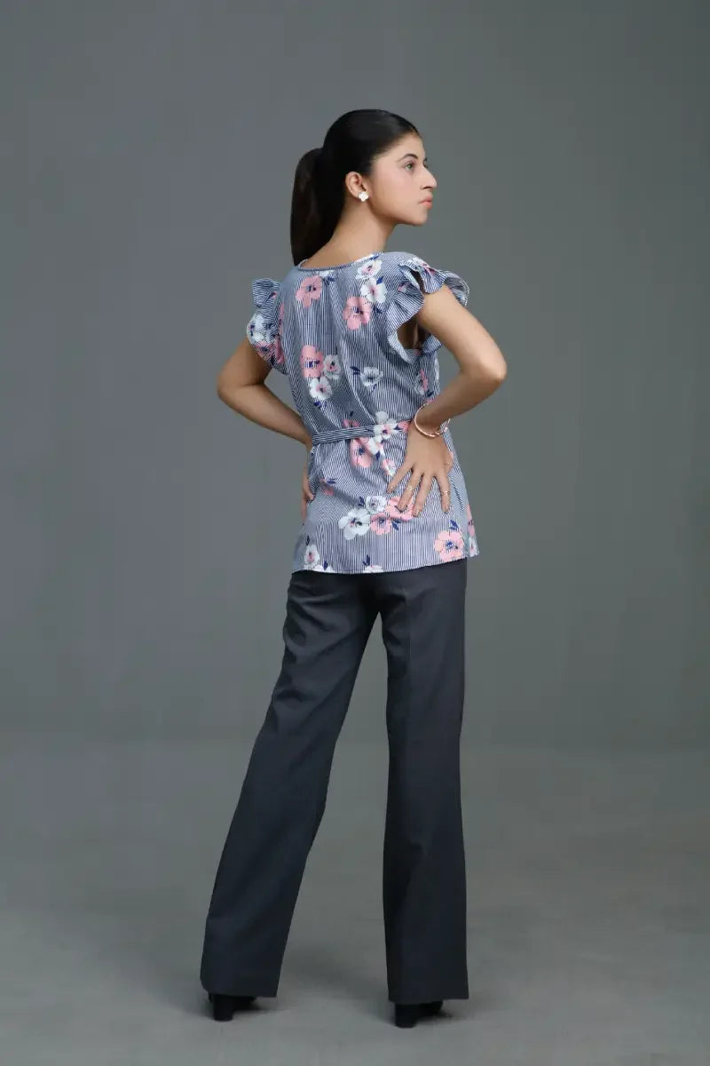 The Floral Stripe Wrap Top