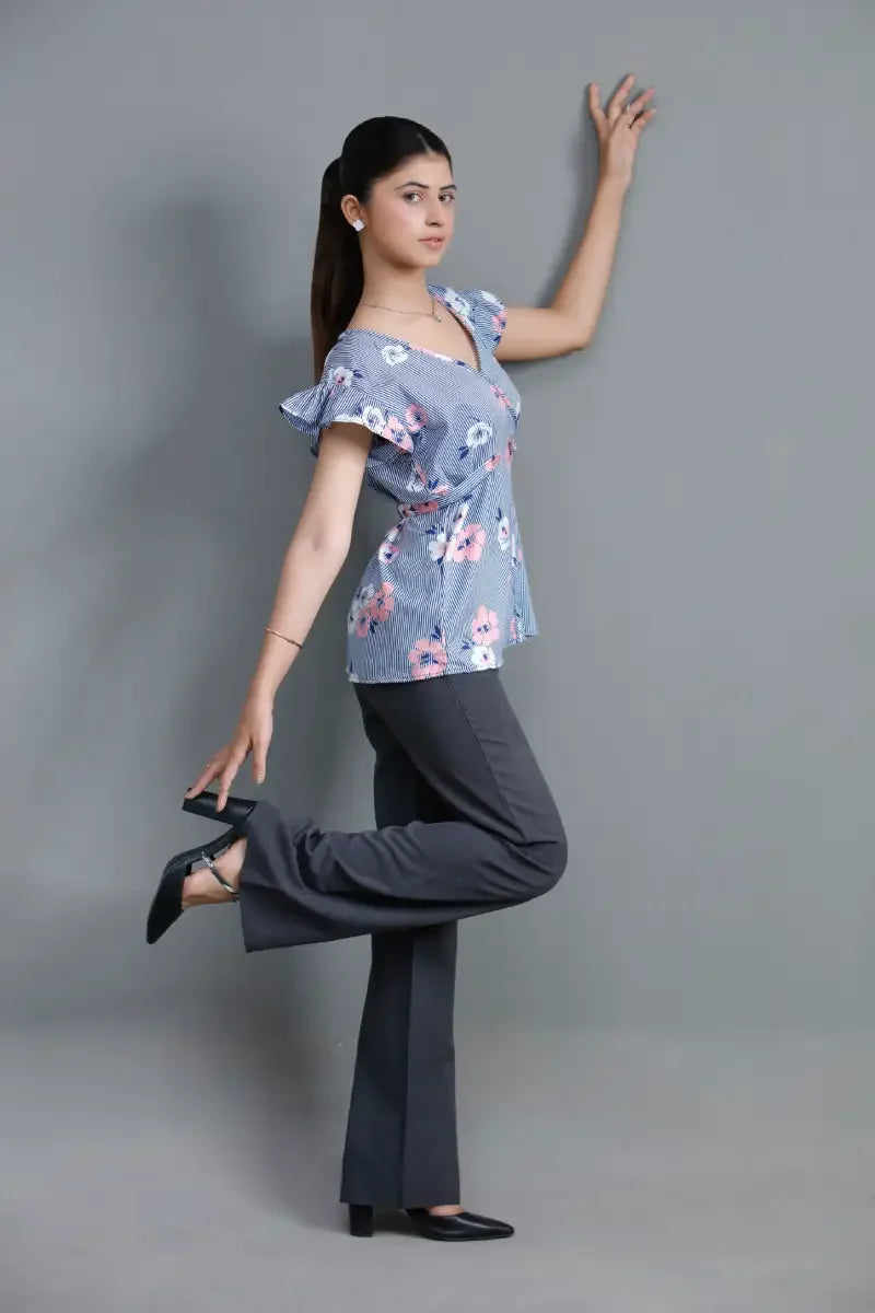 The Floral Stripe Wrap Top