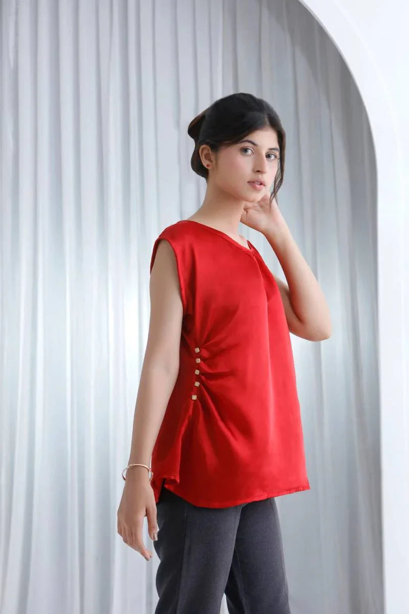 The Crimson Ruched Flare